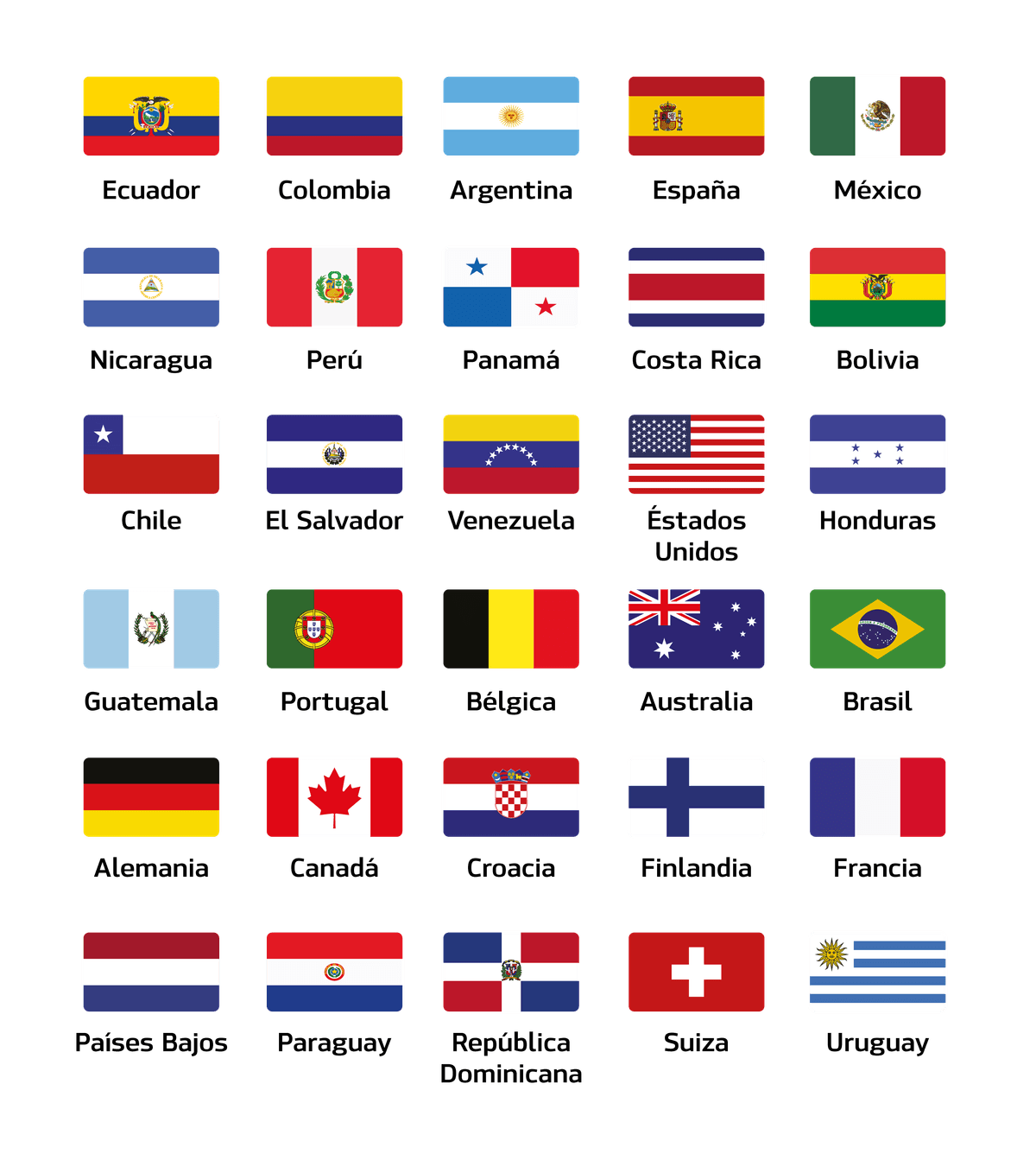 Países participantes en Premio Sacha - Banderas de más de 30 países de América Latina, Europa, Norteamérica y Oceanía