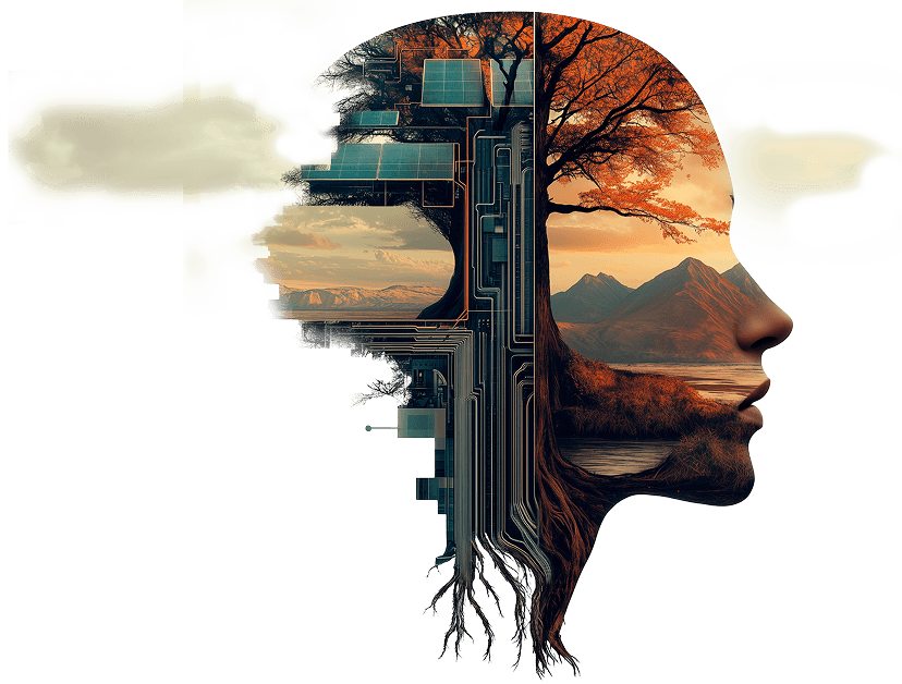 Representación artística de la conexión entre naturaleza y humanidad